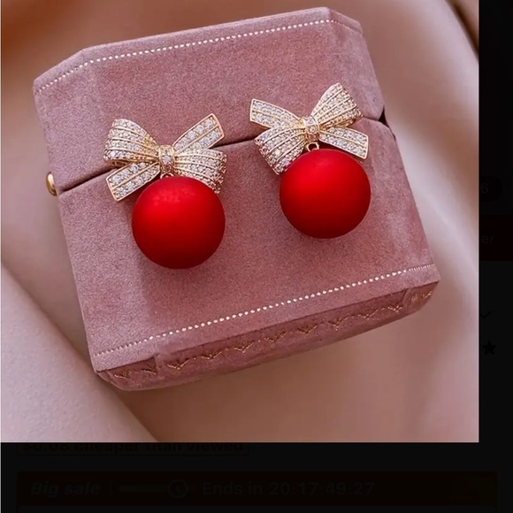 Sparkly Ornament Bow Earrings, NEW - Picture 3 of 3